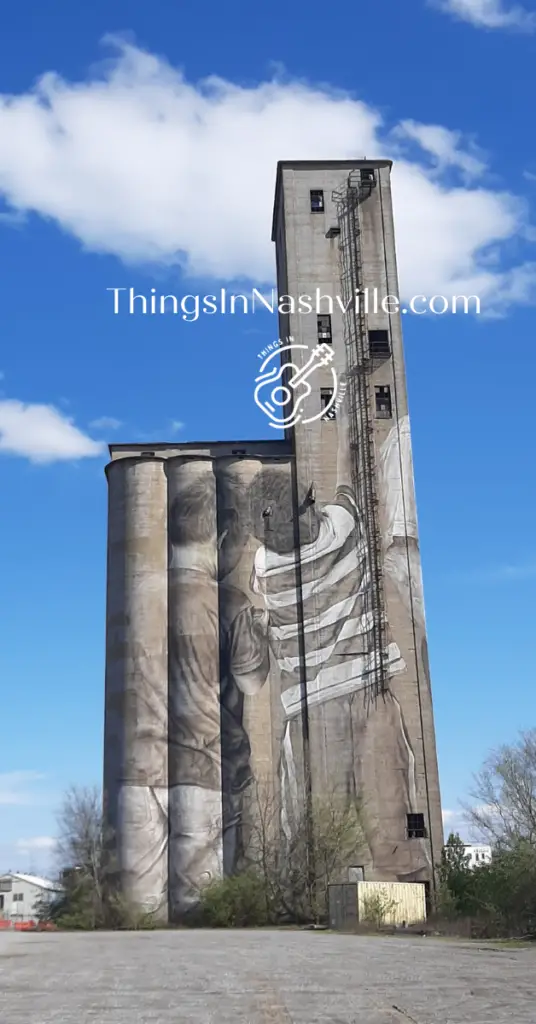 Silo Mural in West Nashville The Nations. This is the side with the children.